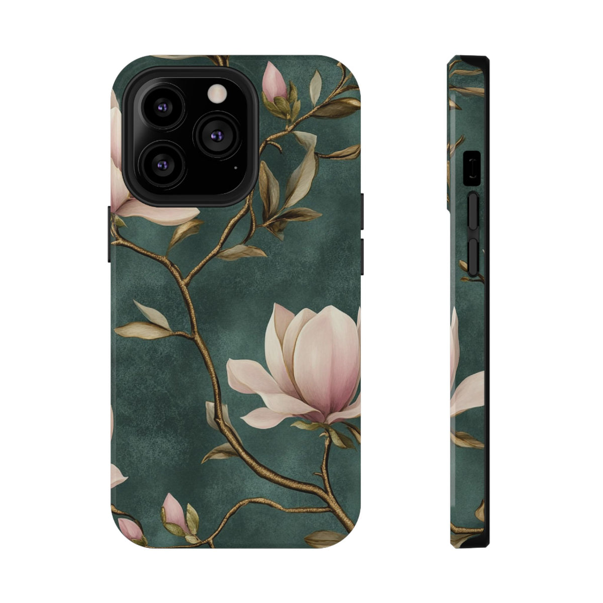 Emerald Magnolia protective phone case for iPhone 13 Pro, glossy finish