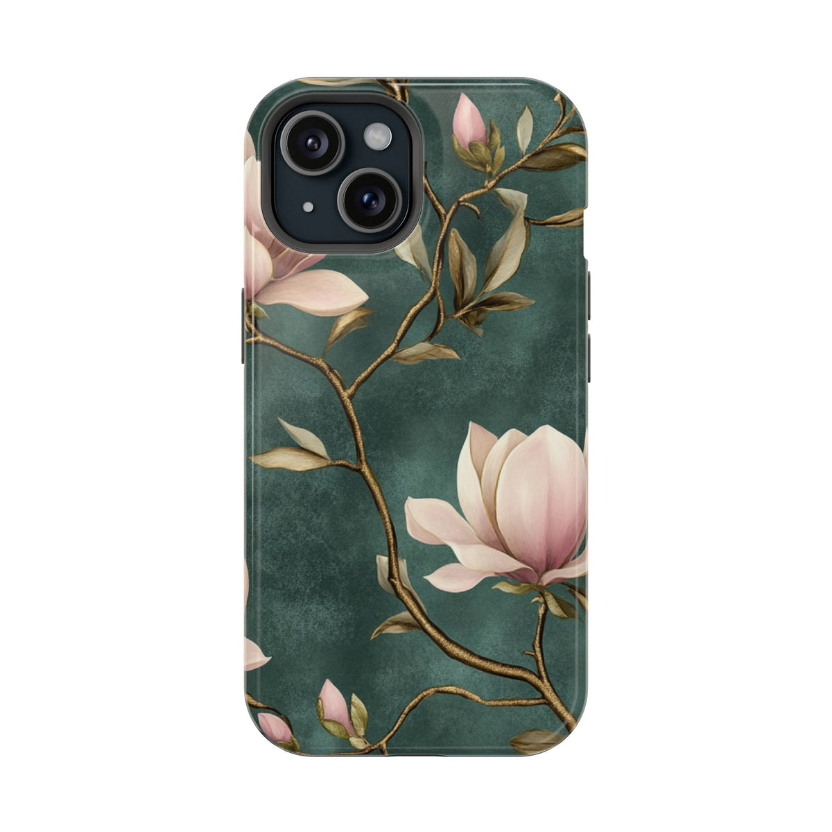 Emerald Magnolia MagSafe case for iPhone 15, glossy finish