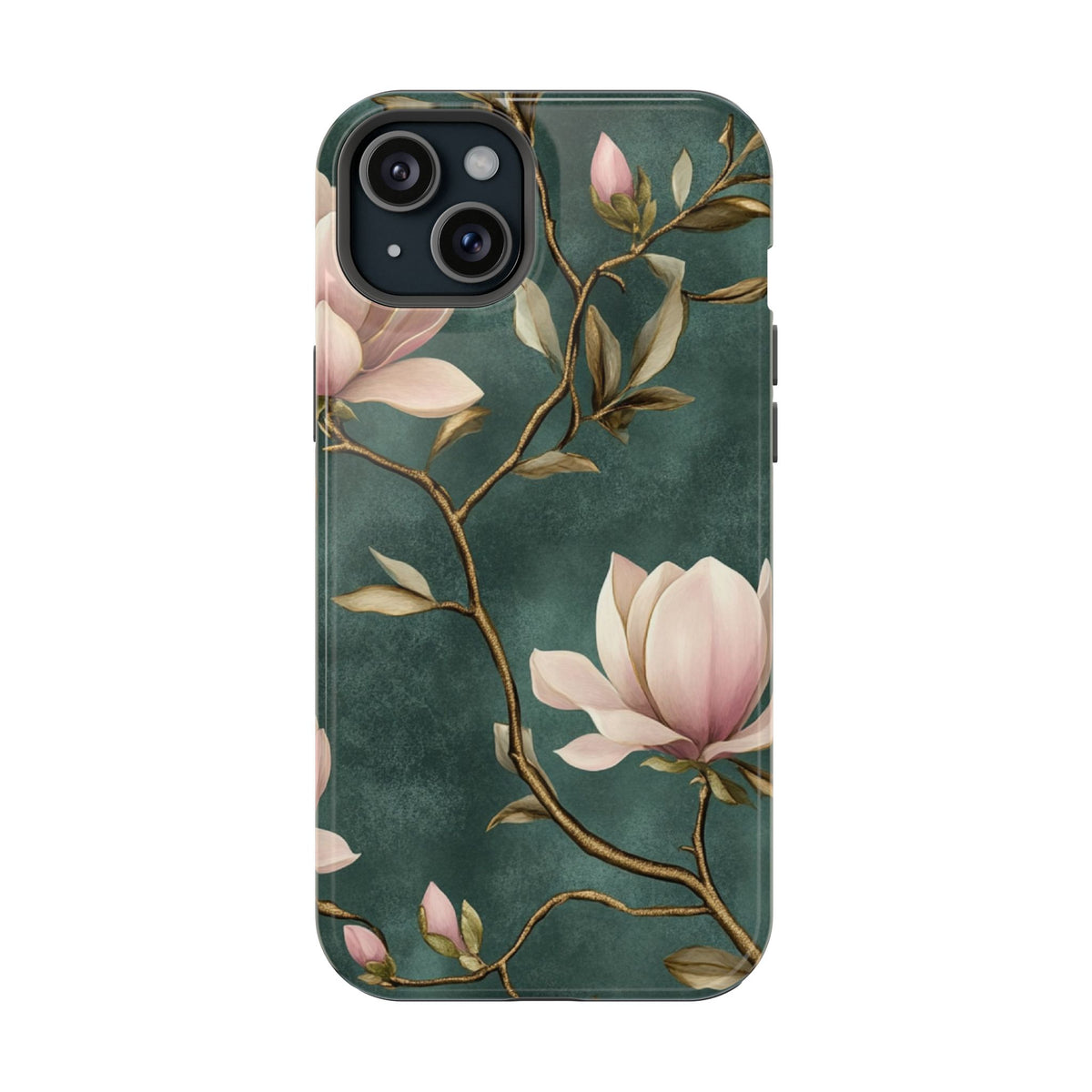 Emerald Magnolia MagSafe case for iPhone 15 Plus, glossy finish