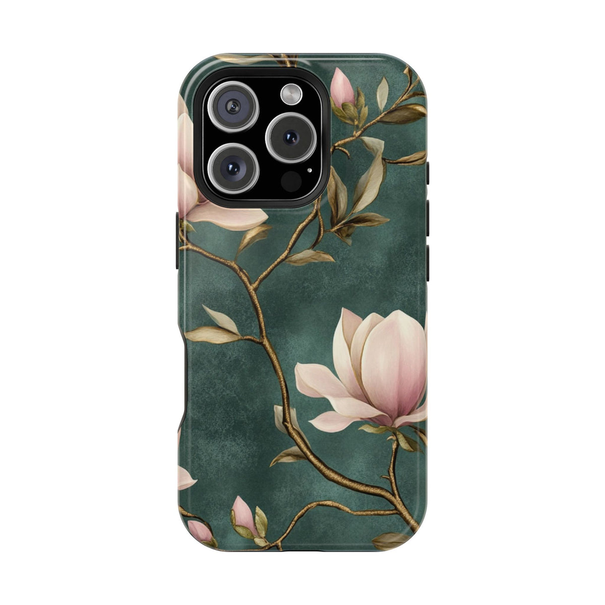 Emerald Magnolia MagSafe case for iPhone 16 Pro, glossy finish