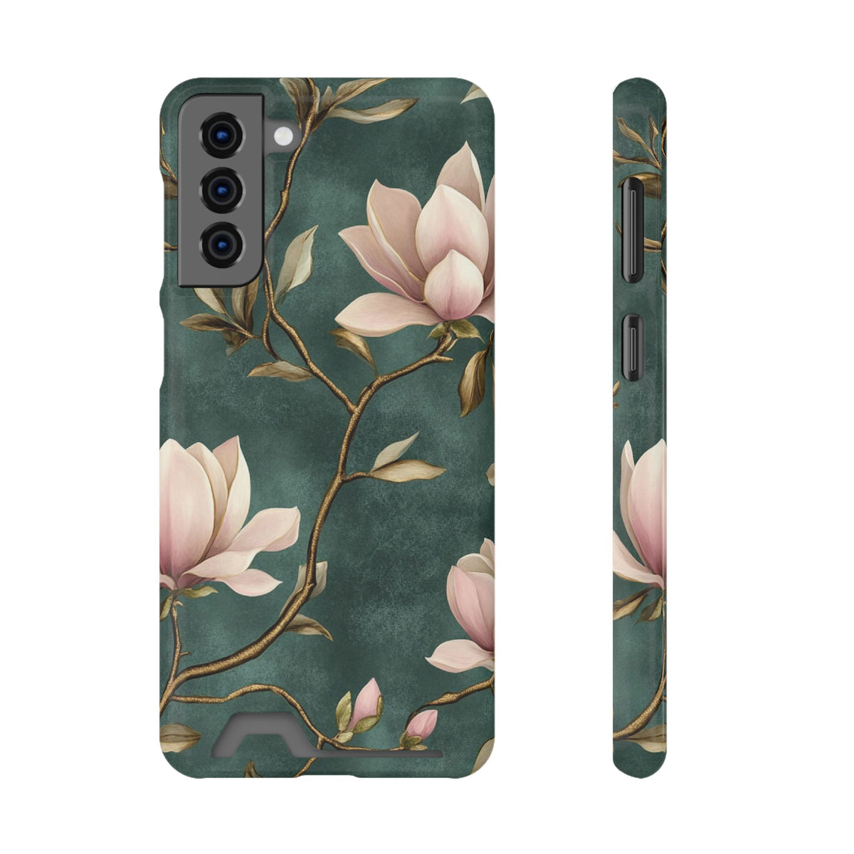 Emerald Magnolia phone case with card holder for Samsung Galaxy S21 Plus, glossy finish