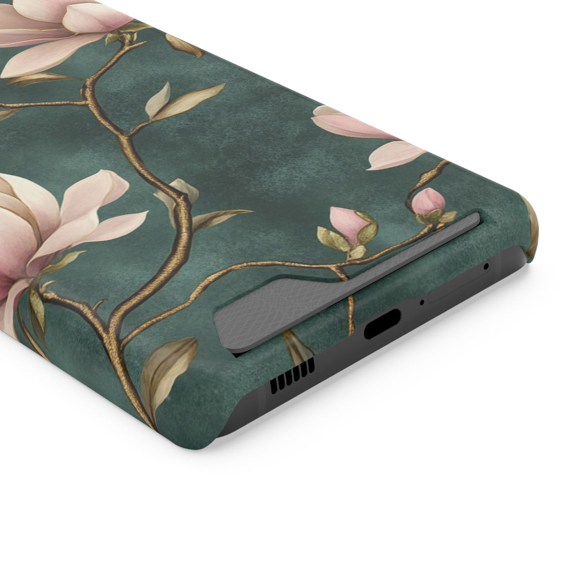 Emerald Magnolia phone case with card holder for Samsung Galaxy S21 Ultra, glossy finish