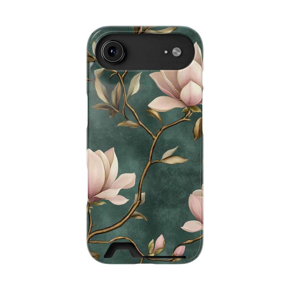 Emerald Magnolia phone case with card holder for iPhone 17 Air, glossy finish