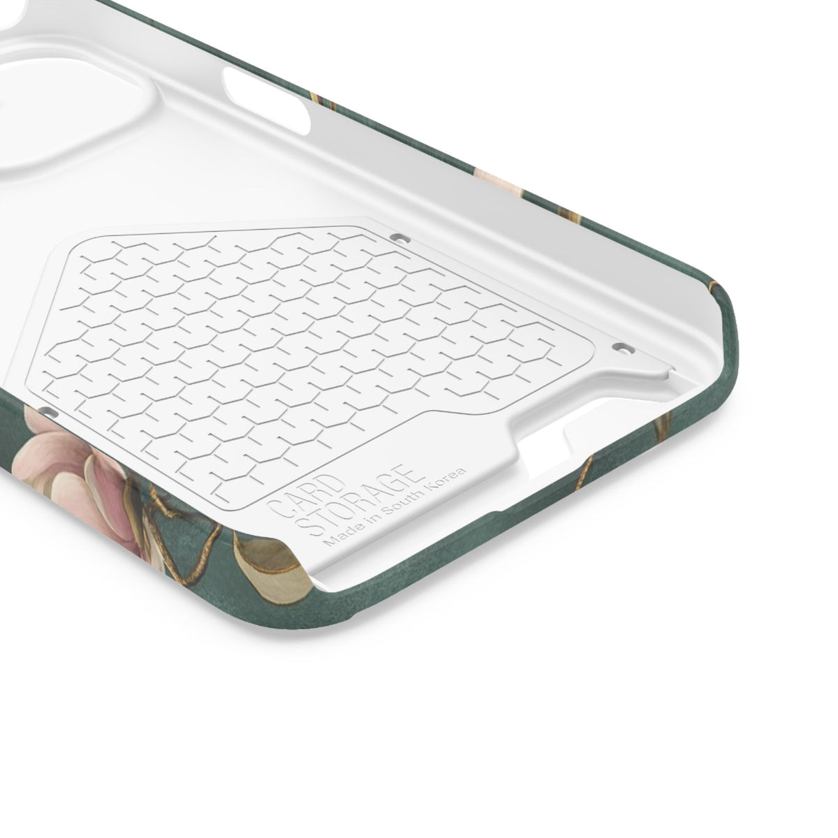 Emerald Magnolia phone case with card holder for iPhone 13, glossy finish