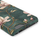 Emerald Magnolia phone case with card holder, close-up of the card slot