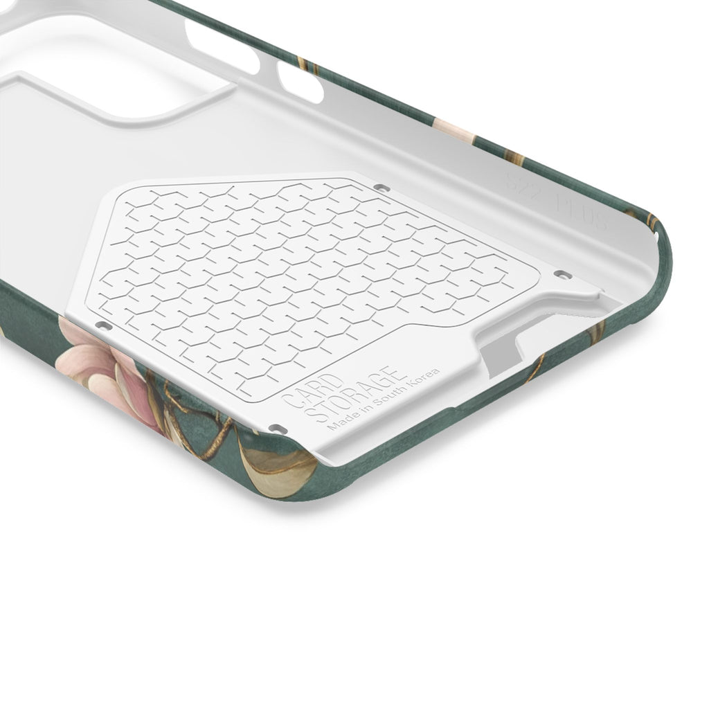 Emerald Magnolia phone case with card holder, close-up of the inside