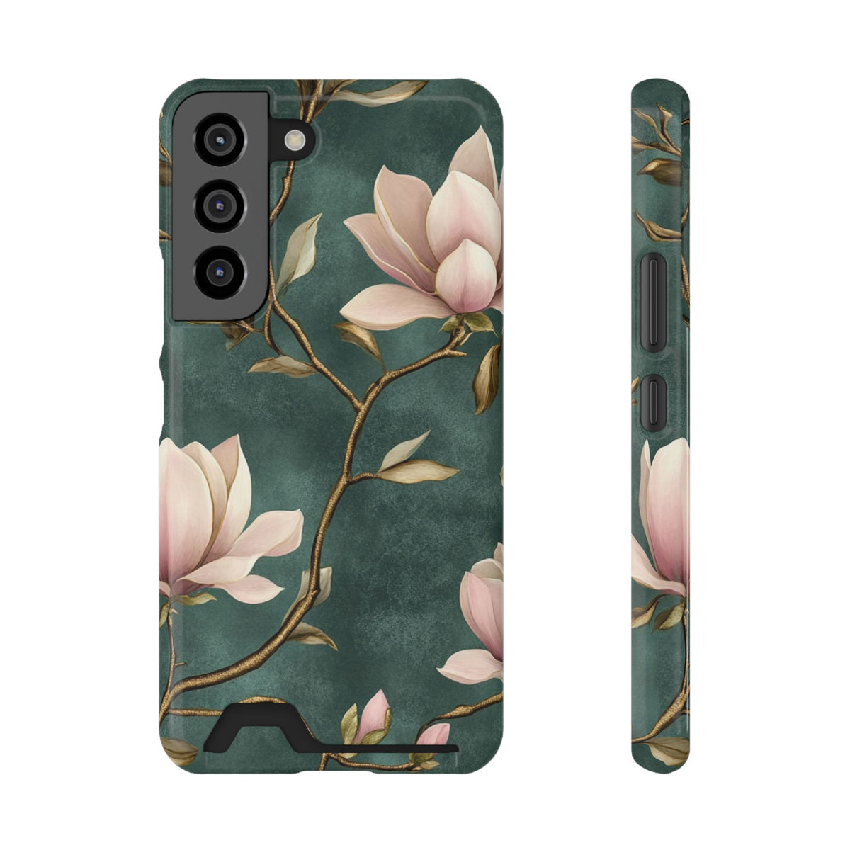 Emerald Magnolia phone case with card holder for Samsung Galaxy S22, glossy finish