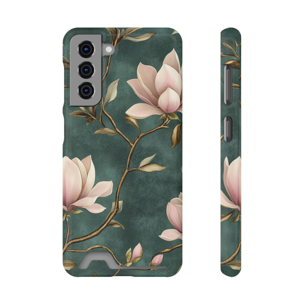Emerald Magnolia phone case with card holder for Samsung Galaxy S21, glossy finish