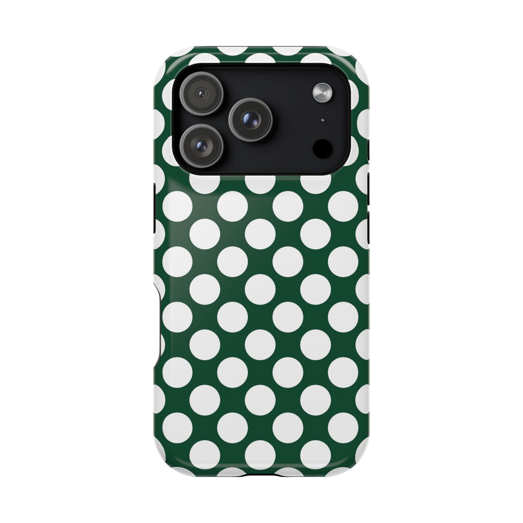 Emerald Polka Dot protective phone case for iPhone 18 Pro, glossy finish