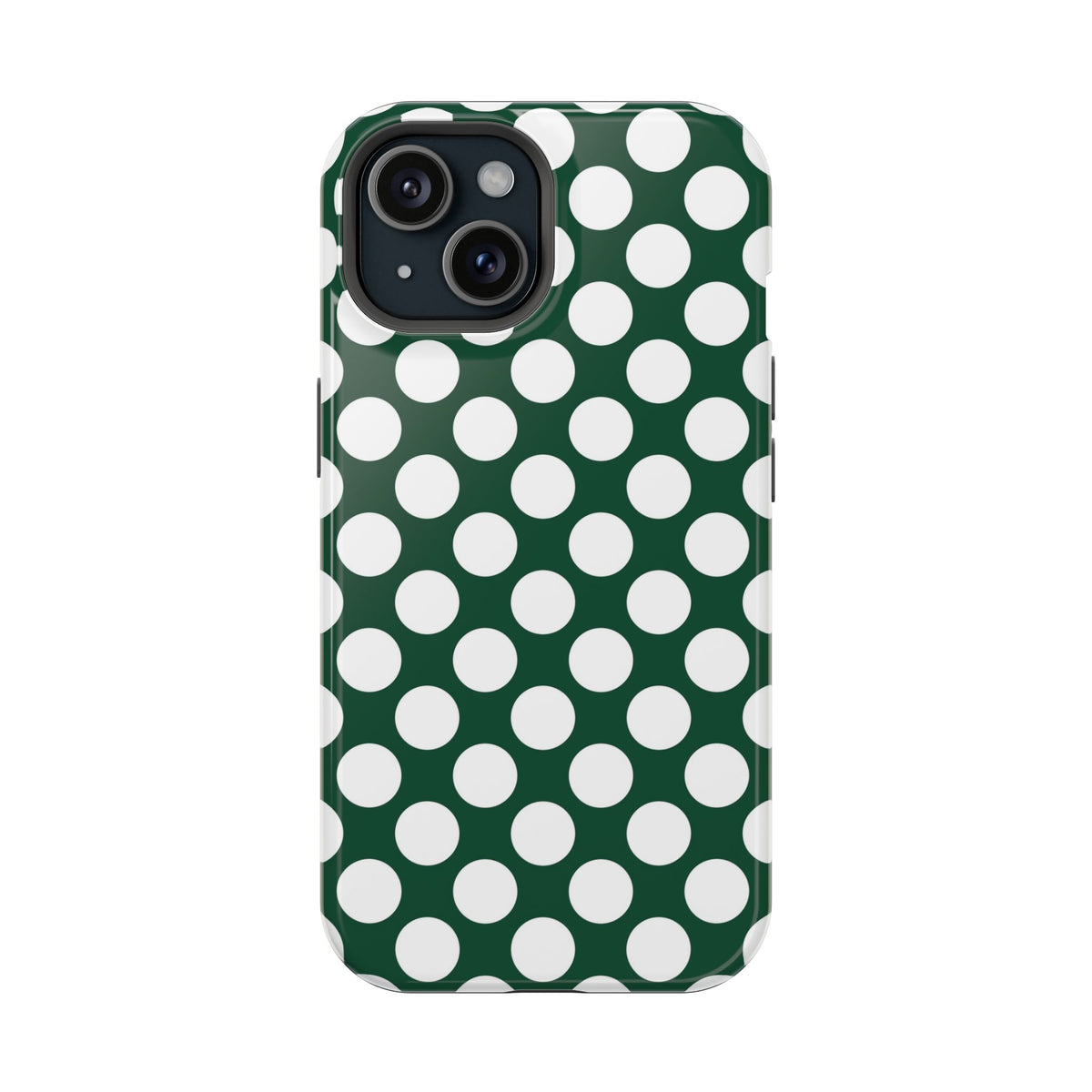 Emerald Polka Dot protective phone case for iPhone 15, glossy finish