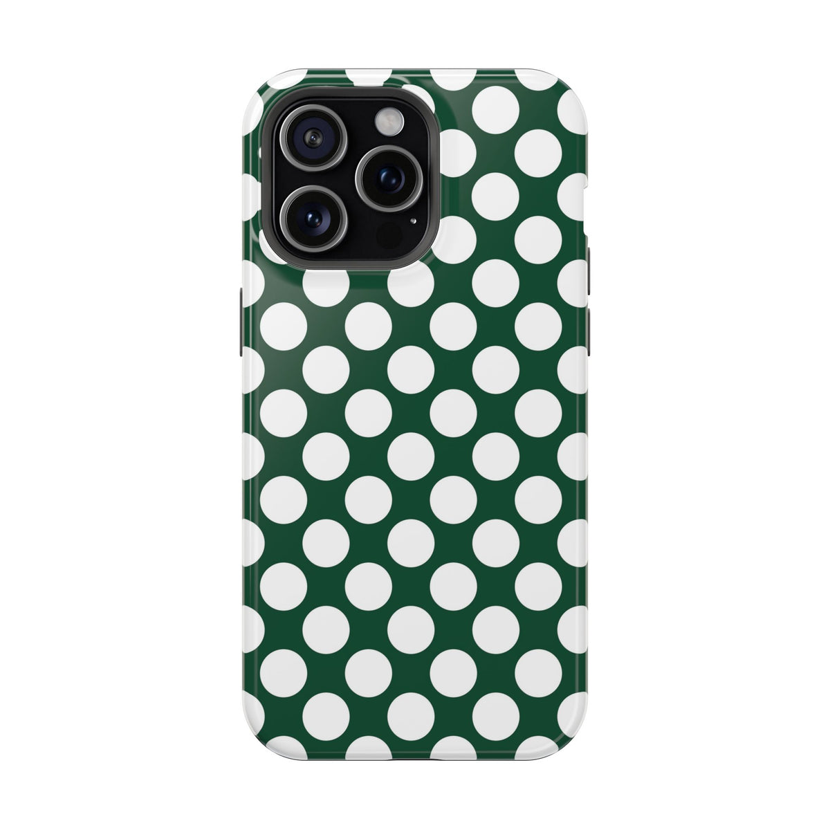 Emerald Polka Dot protective phone case for iPhone 15 Pro Max, glossy finish