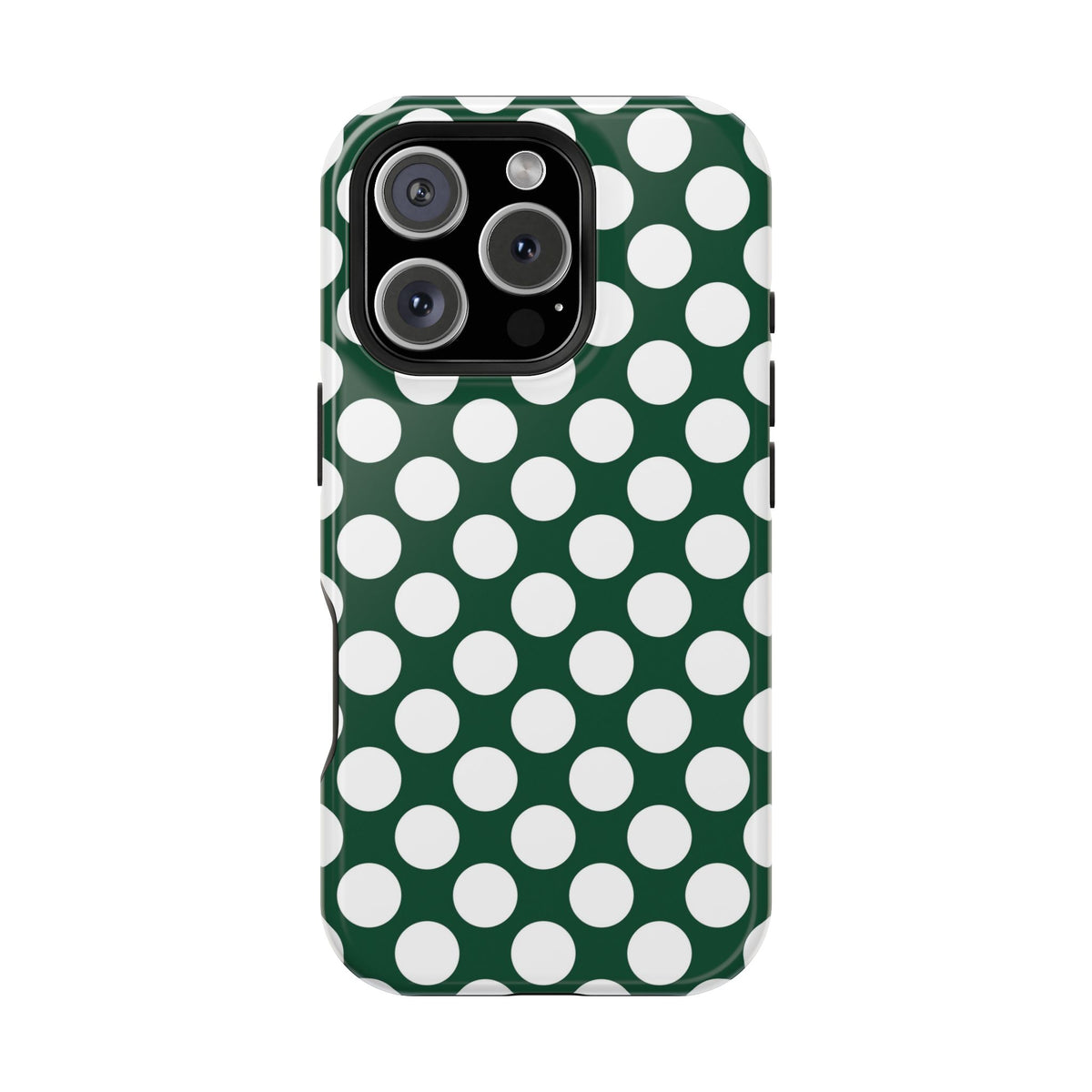 Emerald Polka Dot protective phone case for iPhone 16 Pro, glossy finish