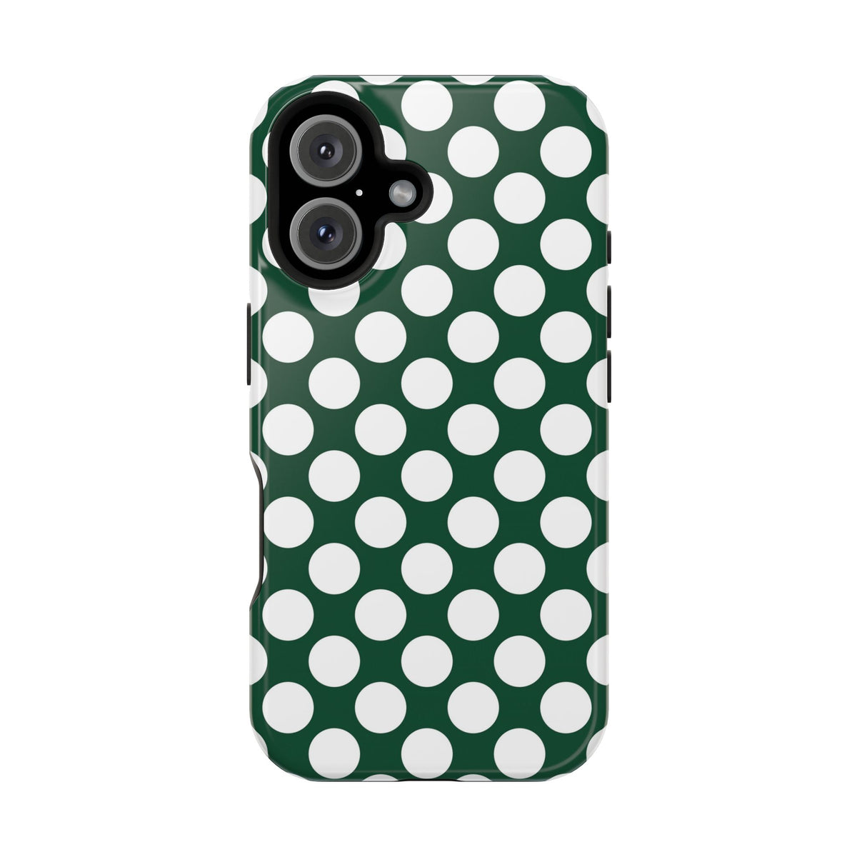 Emerald Polka Dot protective phone case for iPhone 16, glossy finish