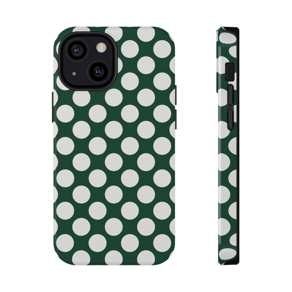 Emerald Polka Dot protective phone case for iPhone 13 Mini, glossy finish