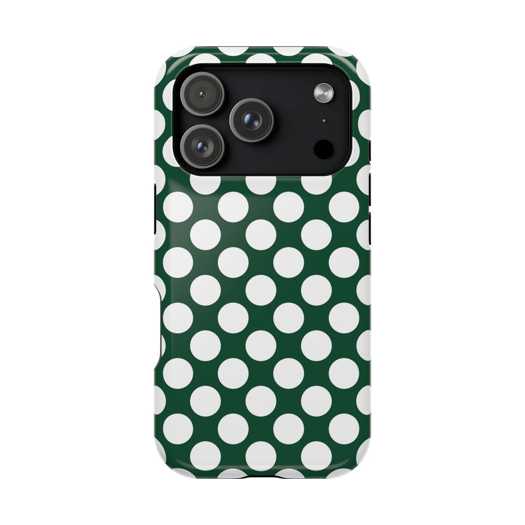 Emerald Polka Dot MagSafe case for iPhone 18 Pro, glossy finish