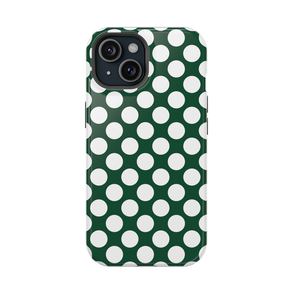 Emerald Polka Dot MagSafe case for iPhone 15, glossy finish