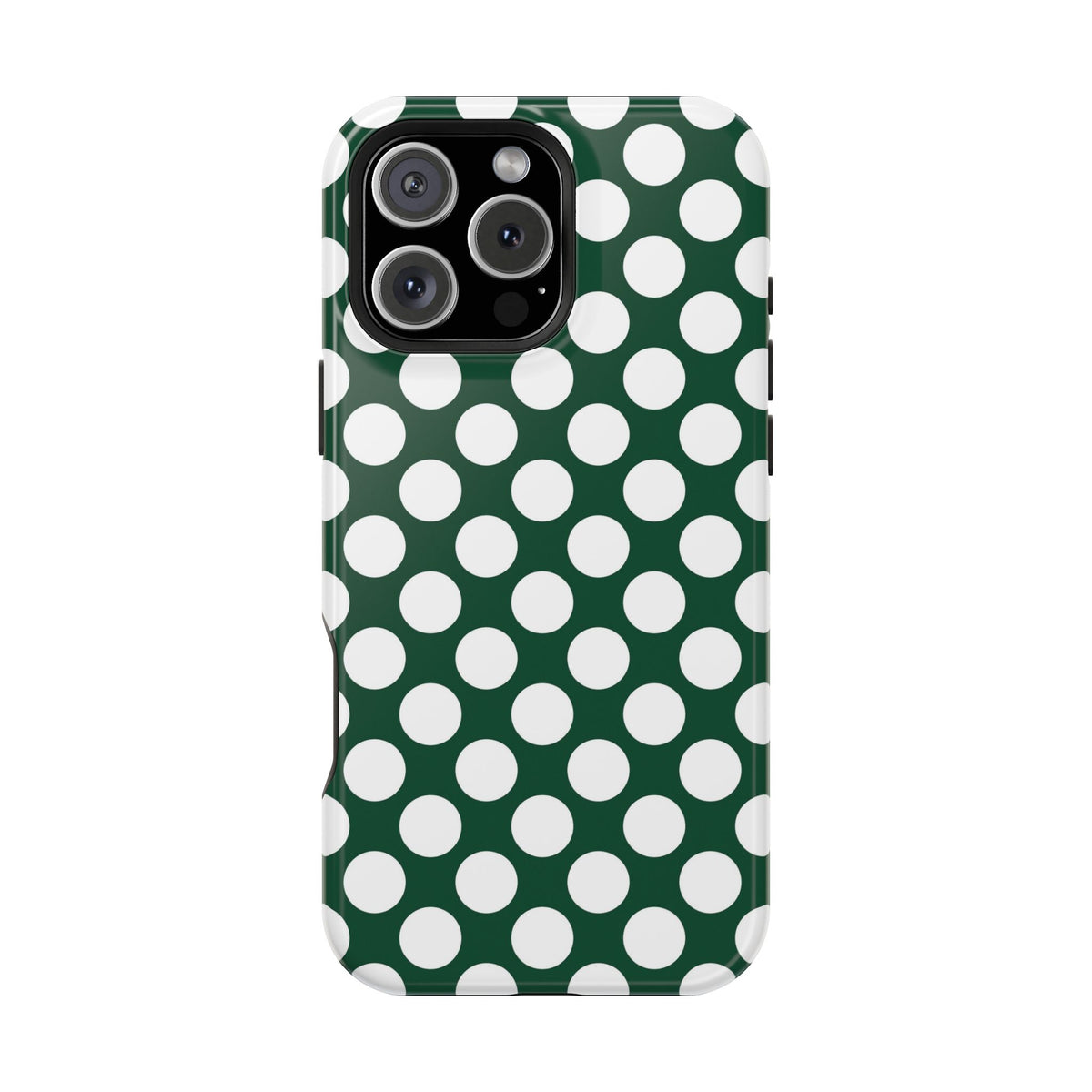 Emerald Polka Dot MagSafe case for iPhone 16 Pro Max, glossy finish