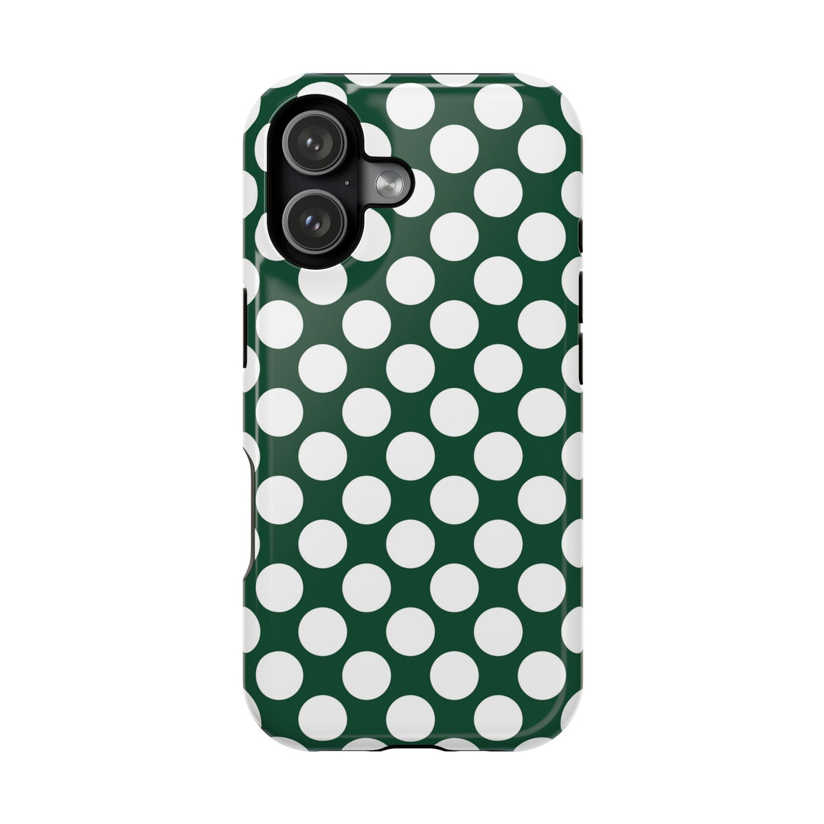 Emerald Polka Dot MagSafe case for iPhone 17, glossy finish