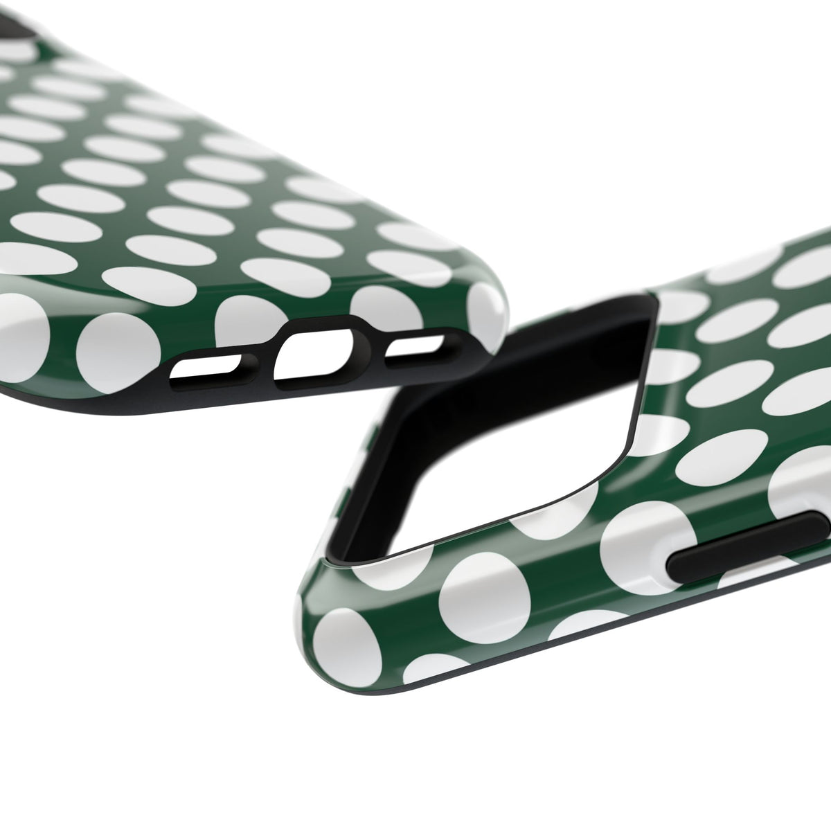 Emerald Polka Dot MagSafe case, close-up at an angle