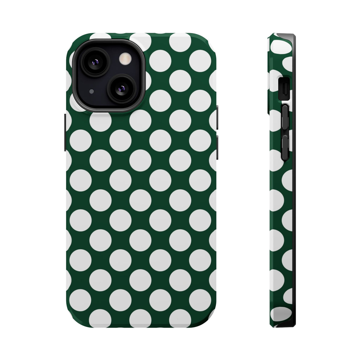 Emerald Polka Dot MagSafe case for iPhone 13 Mini, glossy finish