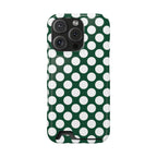 Emerald Polka Dot phone case with card holder for iPhone 16 Pro, glossy finish