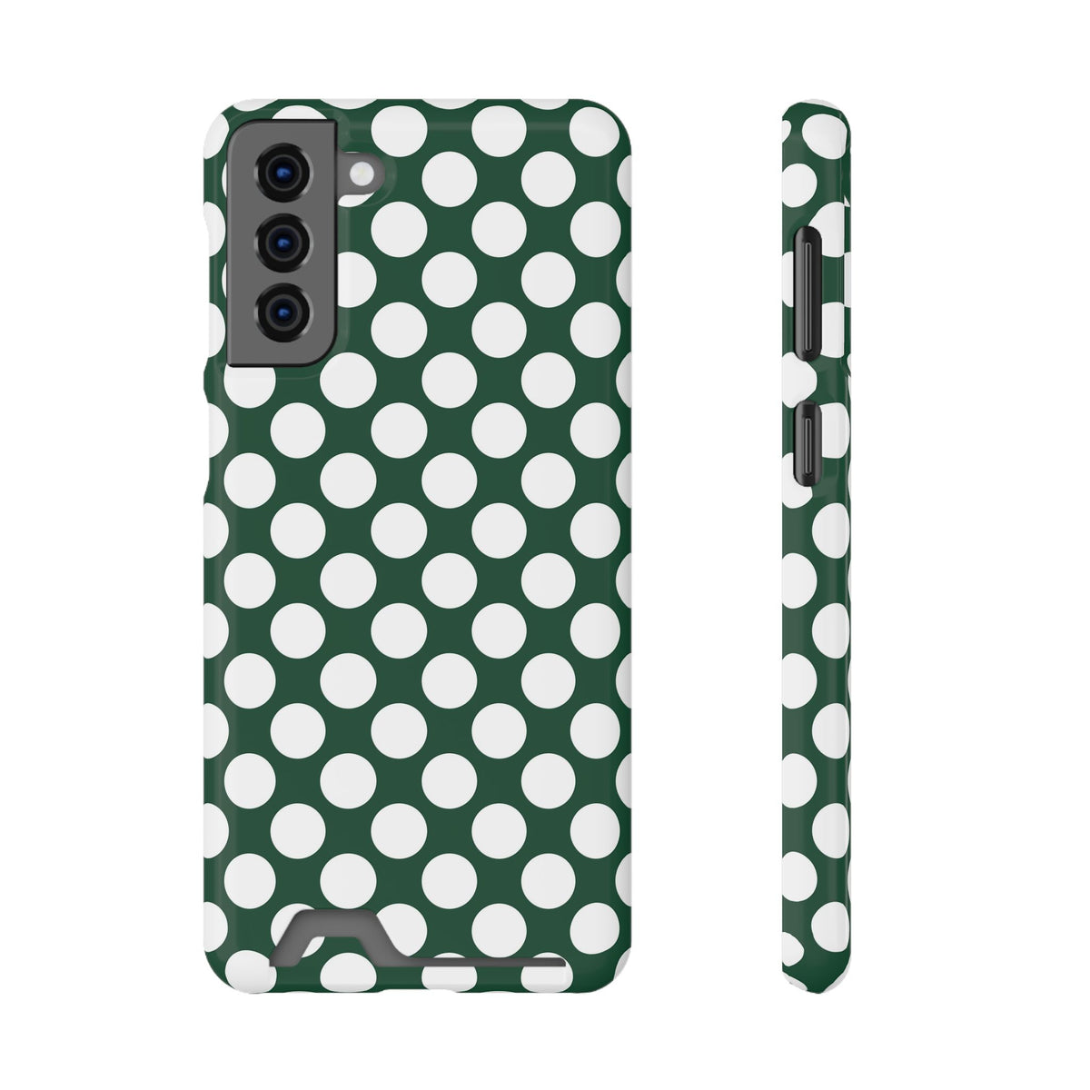 Emerald Polka Dot phone case with card holder for Samsung Galaxy S21 Plus, glossy finish