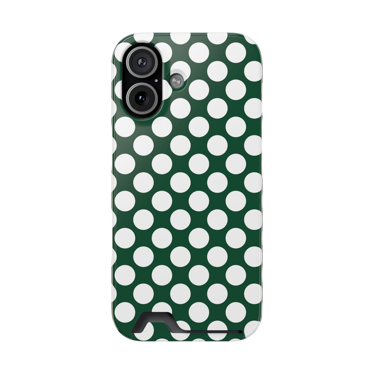 Emerald Polka Dot phone case with card holder for iPhone 17, glossy finish