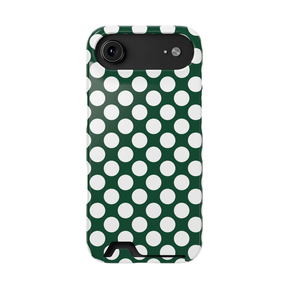 Emerald Polka Dot phone case with card holder for iPhone 17 Air, glossy finish