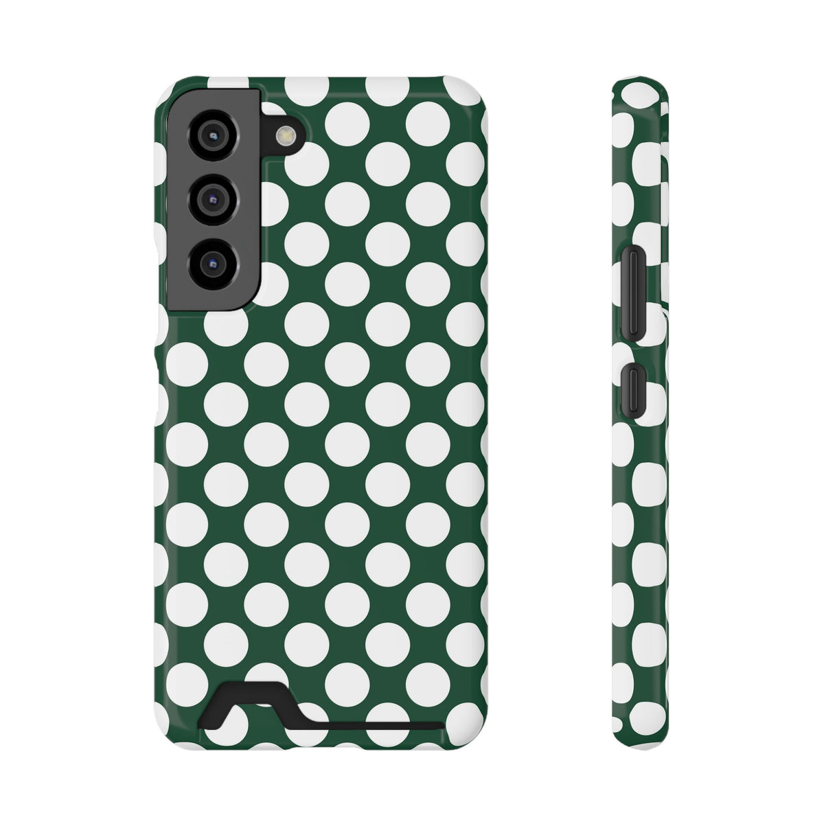 Emerald Polka Dot phone case with card holder for Samsung Galaxy S22, glossy finish