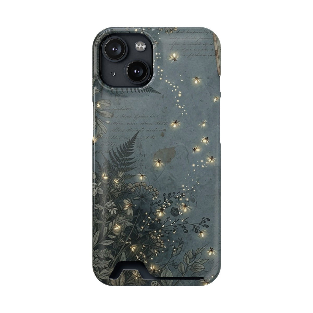Enchanted Forest phone case with card holder for iPhone 14, glossy finish