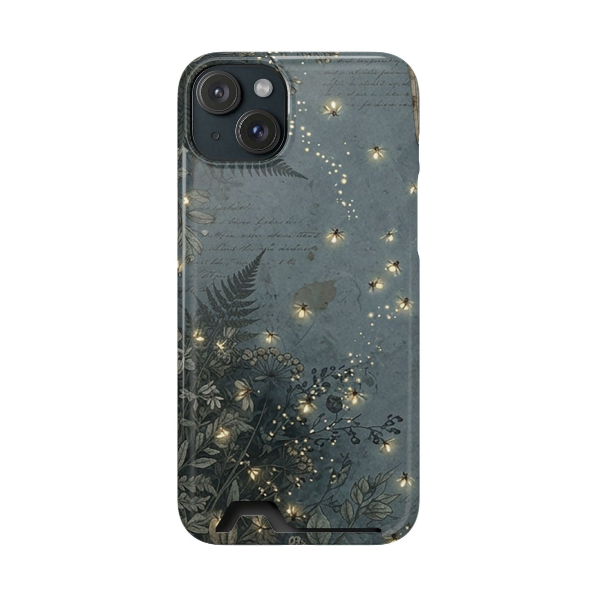 Enchanted Forest phone case with card holder for iPhone 15 Plus, glossy finish
