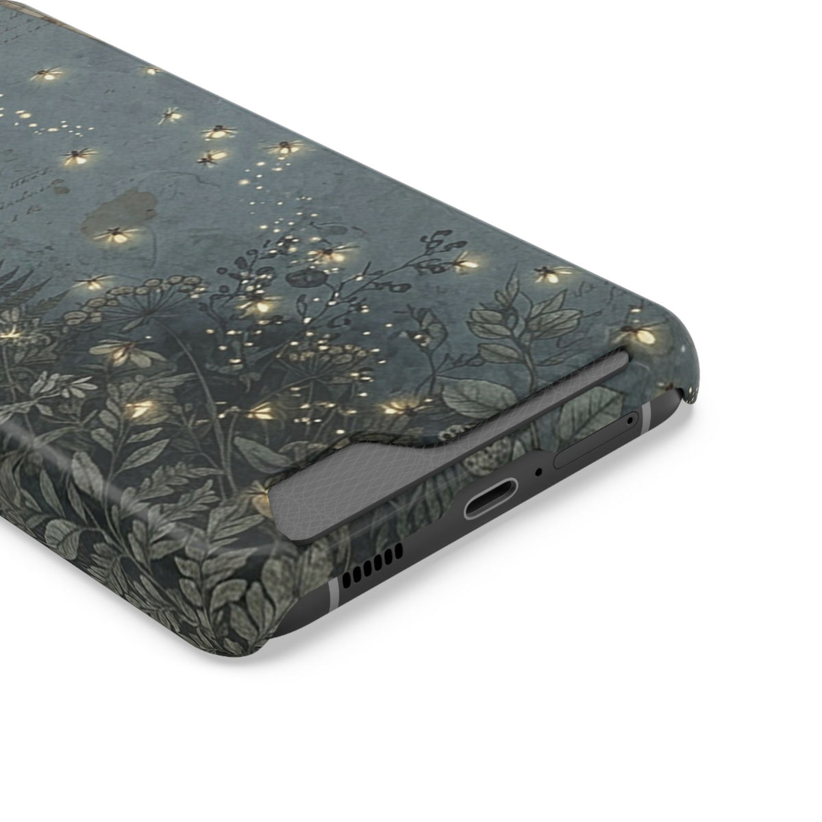 Enchanted Forest phone case with card holder, close-up of the card slot