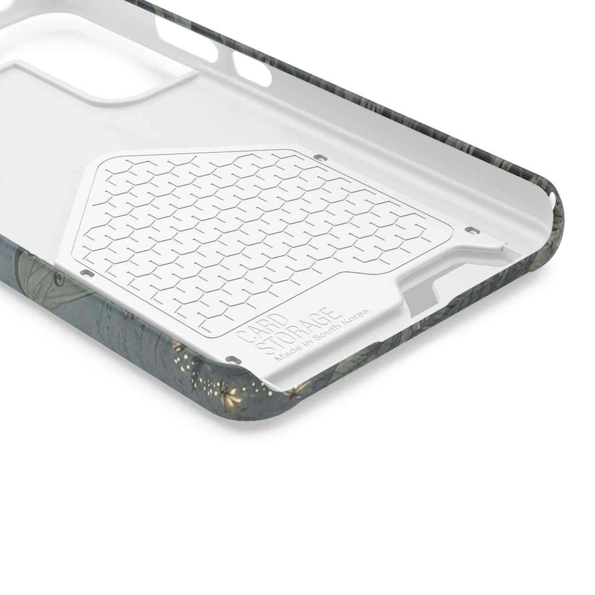 Enchanted Forest phone case with card holder, close-up of the inside