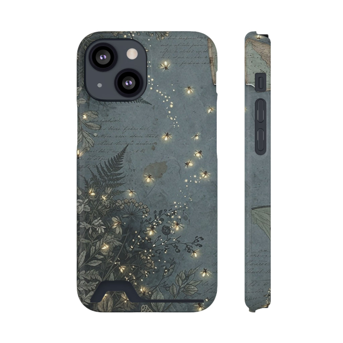Enchanted Forest phone case with card holder for iPhone 13 Mini, glossy finish