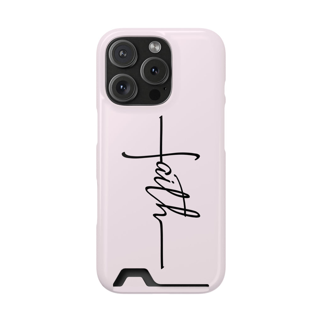 Faith Cross phone case with card holder for iPhone 16 Pro, glossy finish