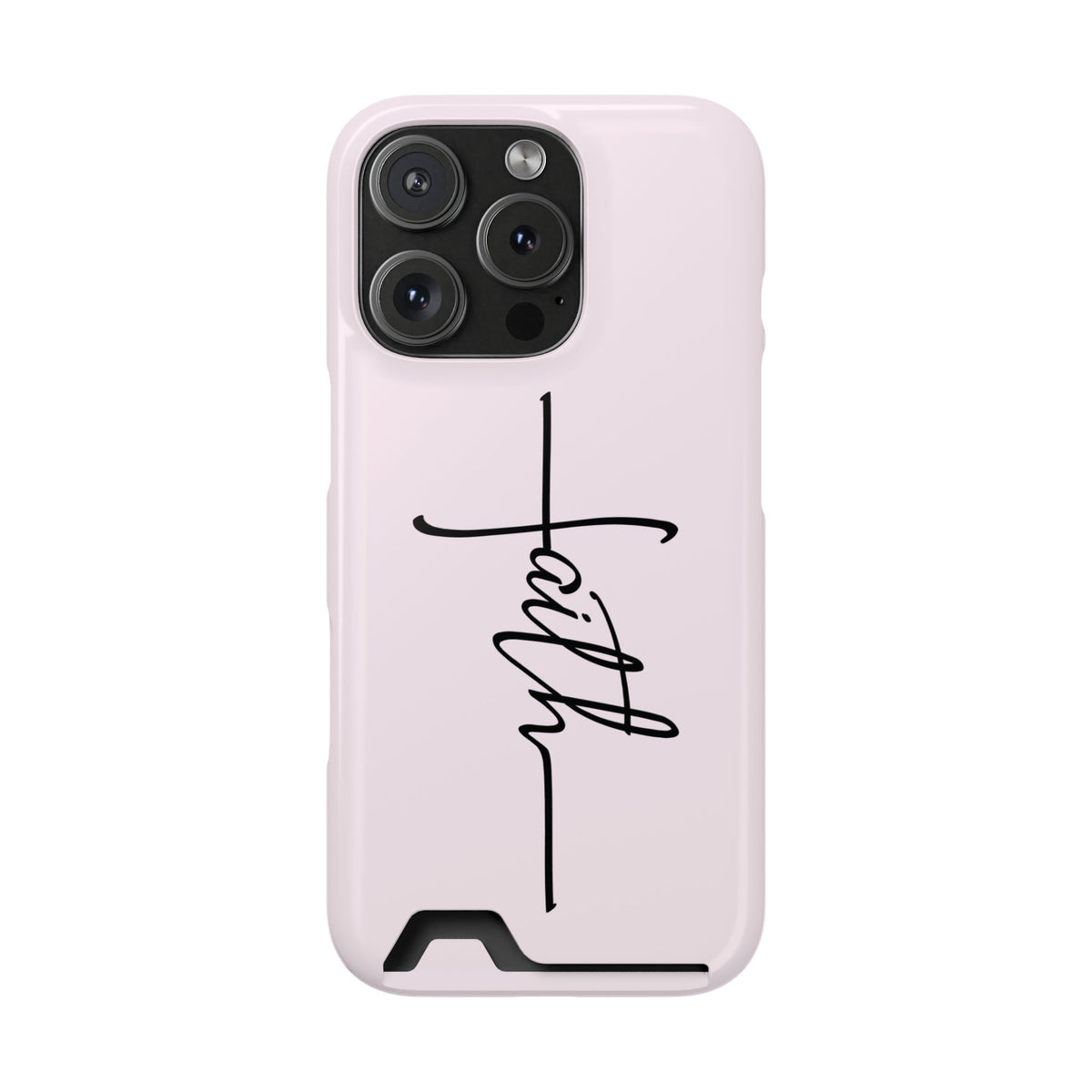 Faith Cross phone case with card holder for iPhone 16 Pro, glossy finish