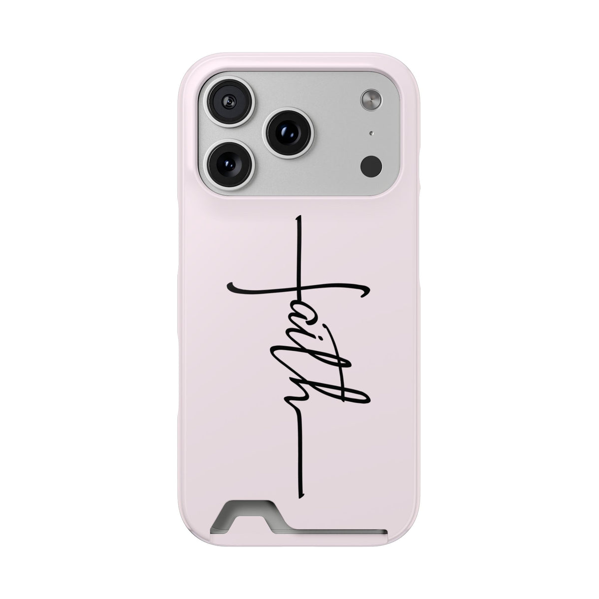 Faith Cross phone case with card holder for iPhone 17 Pro, glossy finish