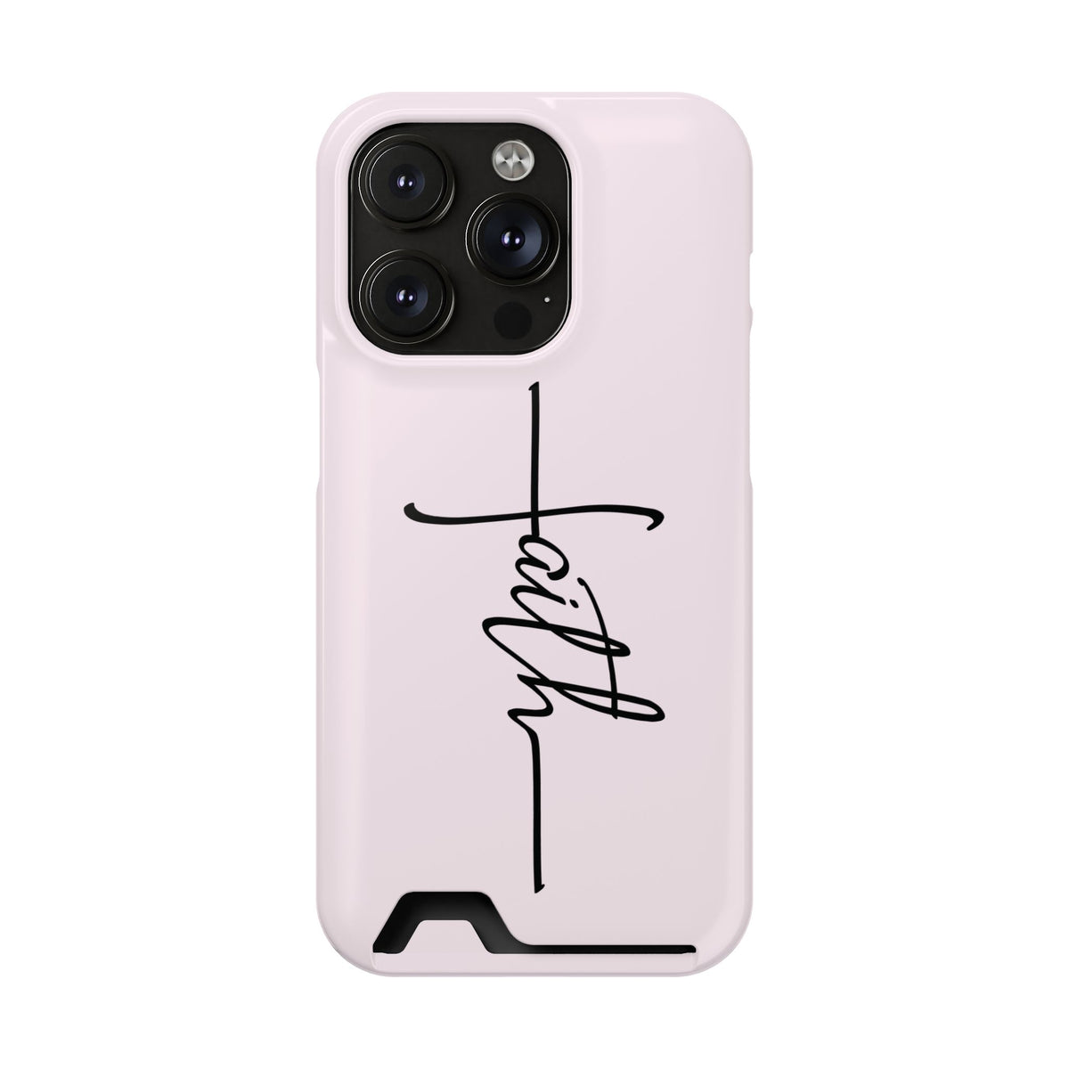 Faith Cross phone case with card holder for iPhone 14 Pro, glossy finish