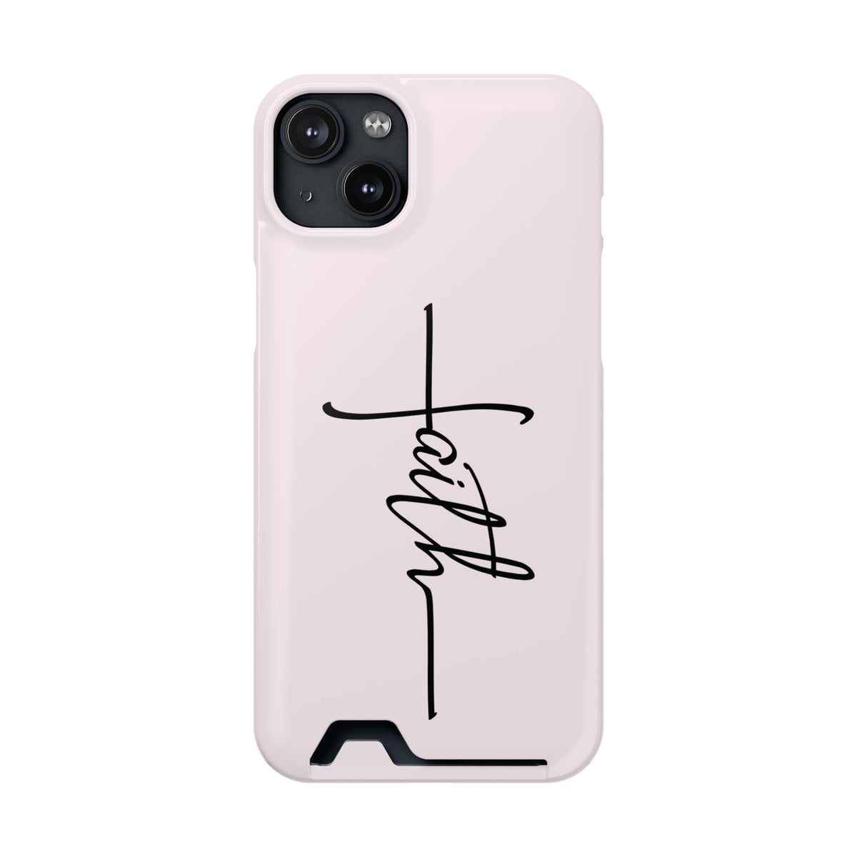 Faith Cross phone case with card holder for iPhone 14 Plus, glossy finish