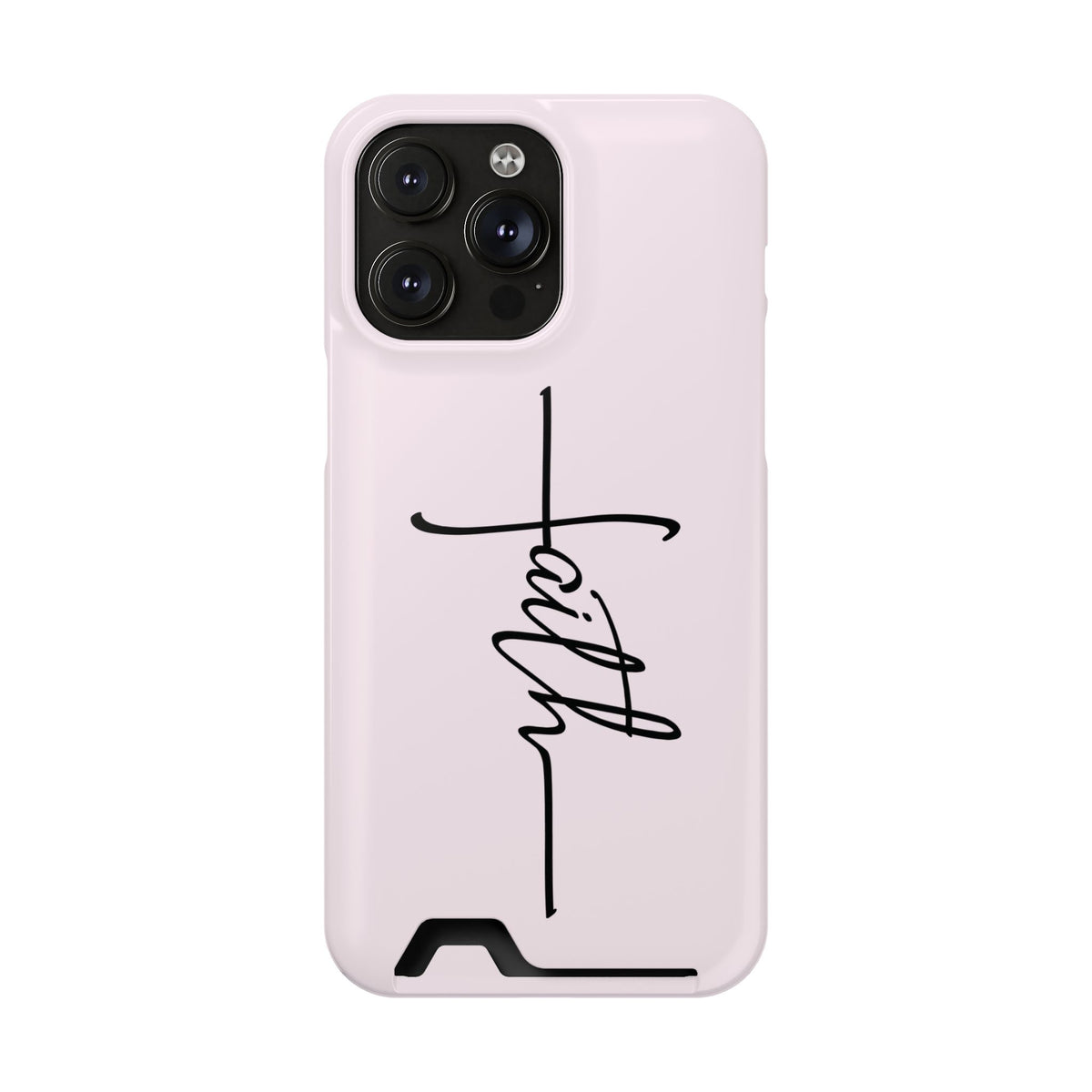 Faith Cross phone case with card holder for iPhone 14 Pro Max, glossy finish
