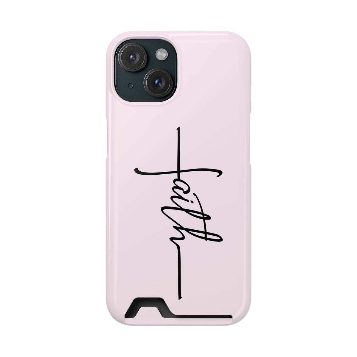Faith Cross phone case with card holder for iPhone 15, glossy finish