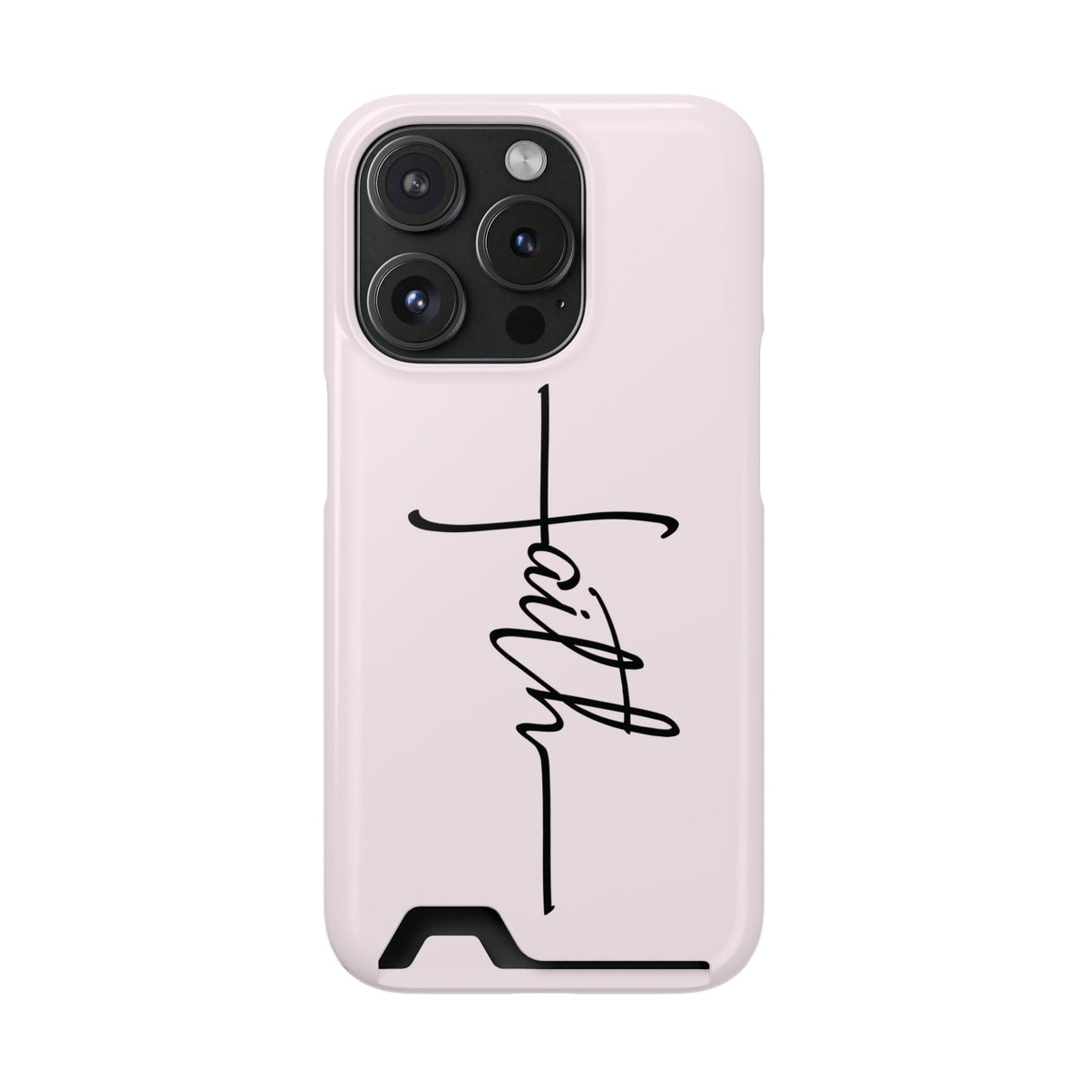 Faith Cross phone case with card holder for iPhone 15 Pro, glossy finish