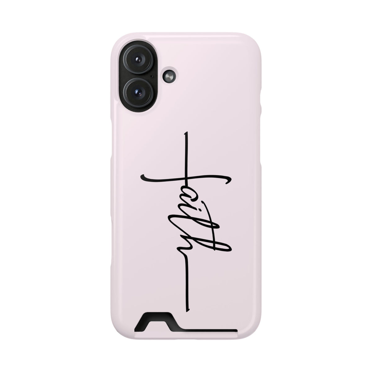 Faith Cross phone case with card holder for iPhone 16 Plus, glossy finish