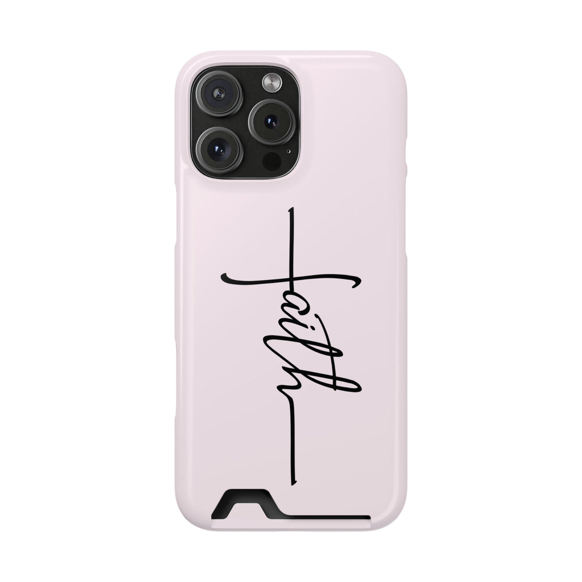 Faith Cross phone case with card holder for iPhone 16 Pro Max, glossy finish