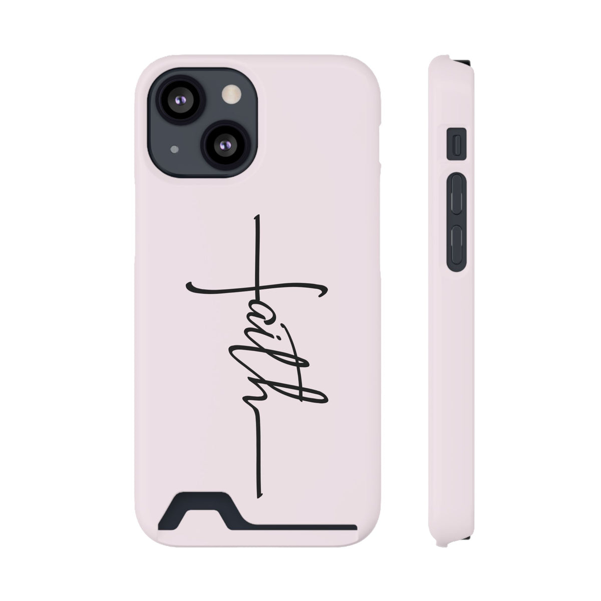 Faith Cross phone case with card holder for iPhone 13 Mini, glossy finish