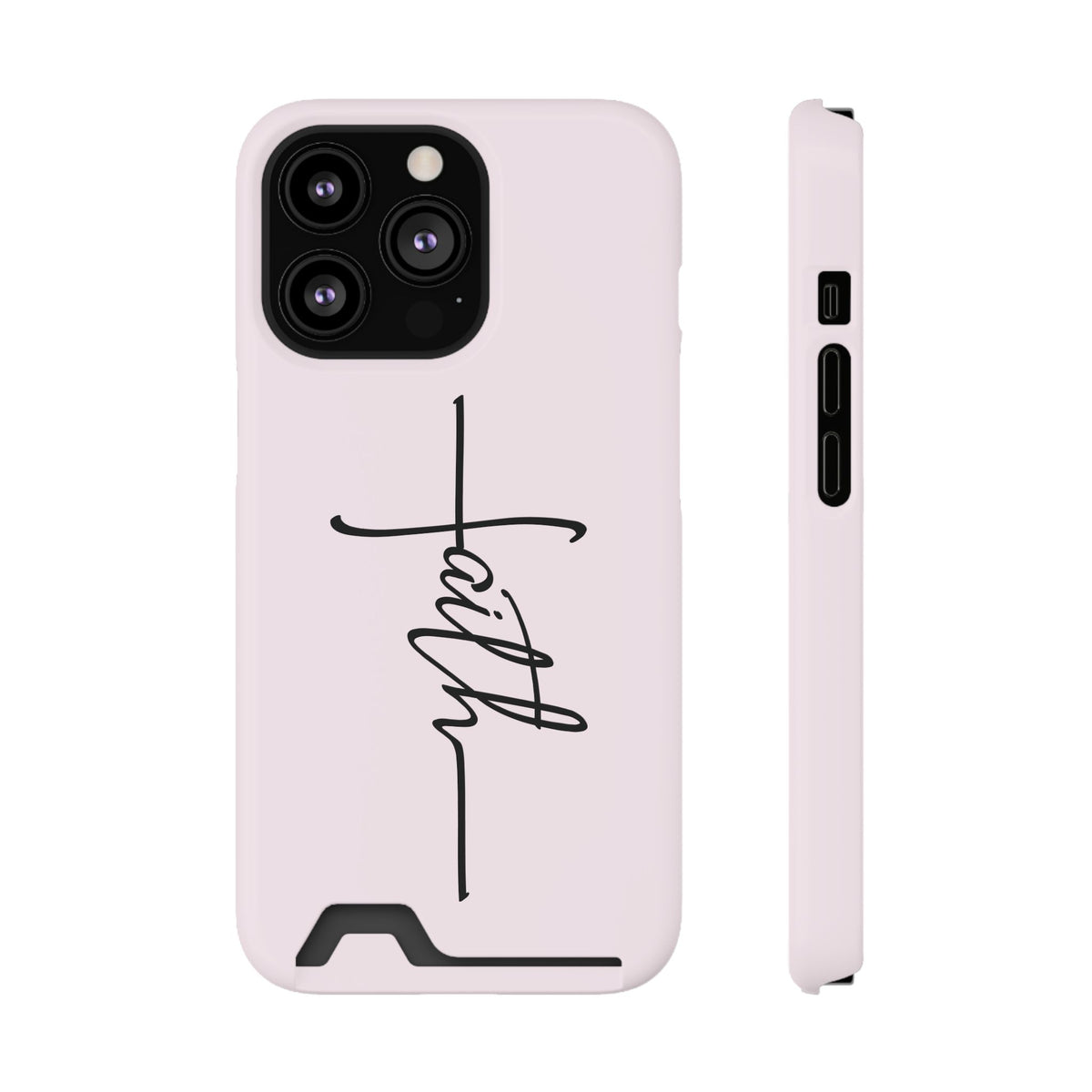Faith Cross phone case with card holder for iPhone 13 Pro, glossy finish