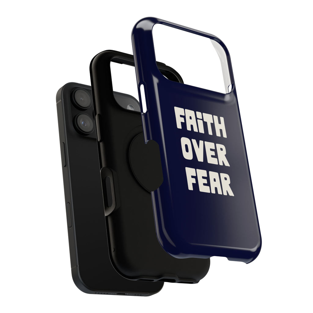 Faith Over Fear protective phone case, close-up of the dual-layer construction