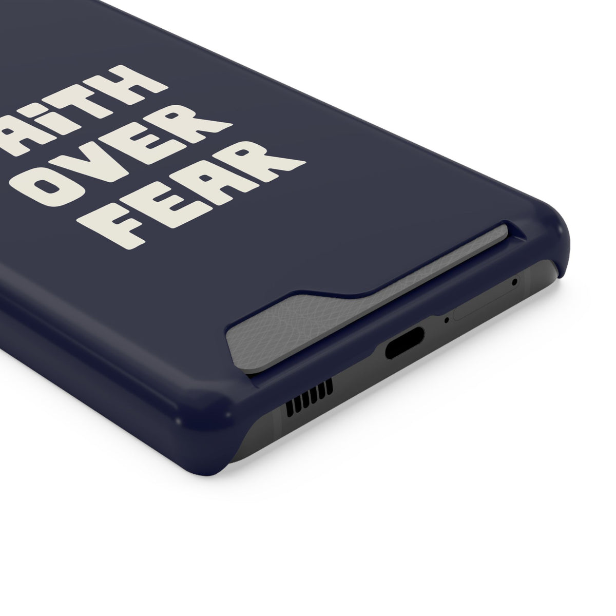 Faith Over Fear phone case with card holder for Samsung Galaxy S21 Ultra, glossy finish
