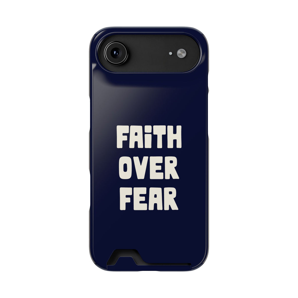 Faith Over Fear phone case with card holder for iPhone 17 Air, glossy finish