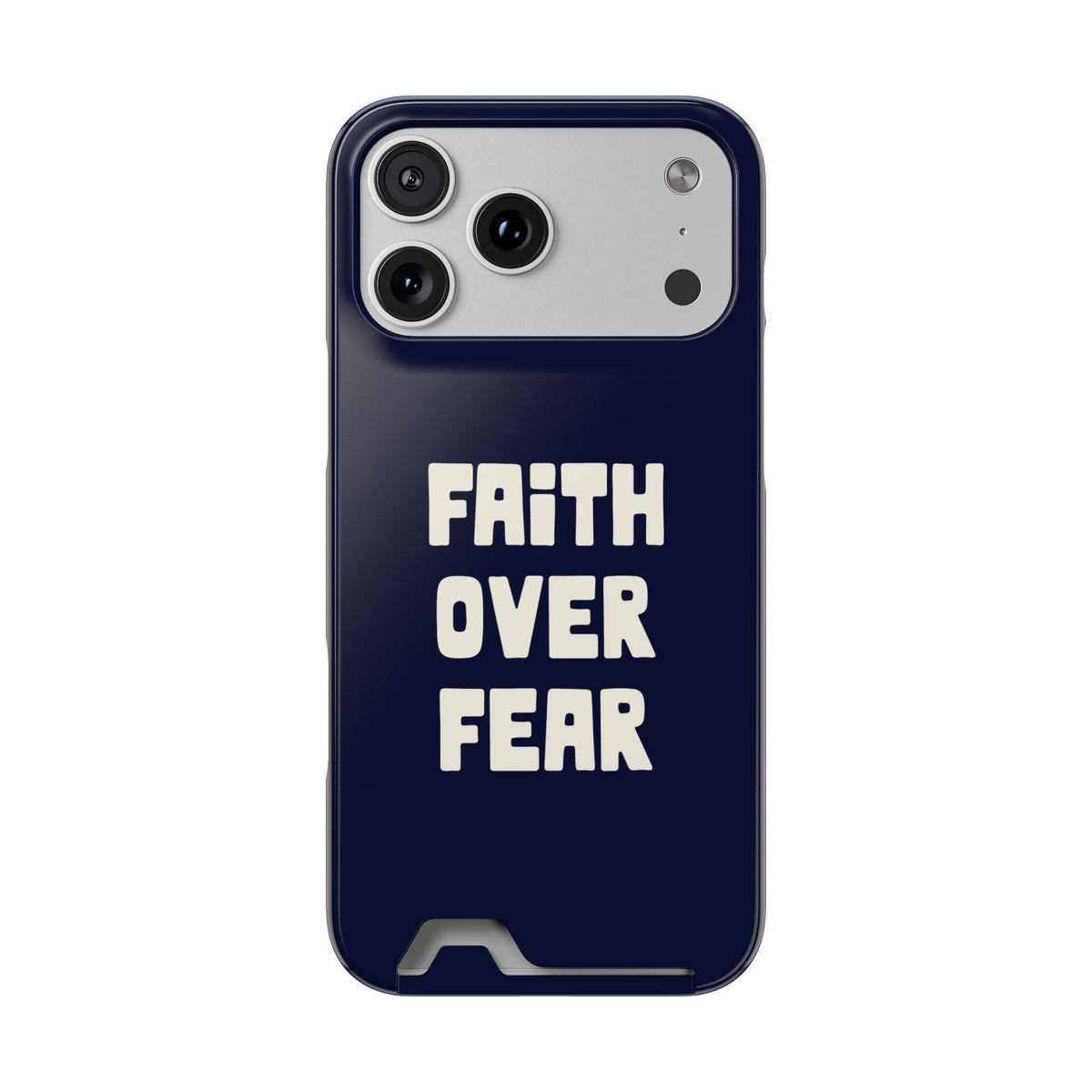 Faith Over Fear phone case with card holder for iPhone 17 Pro Max, glossy finish
